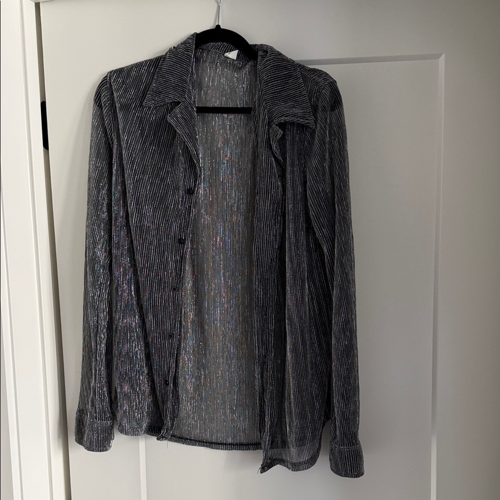 Oversized Silver Sheer Button-Up Shirt